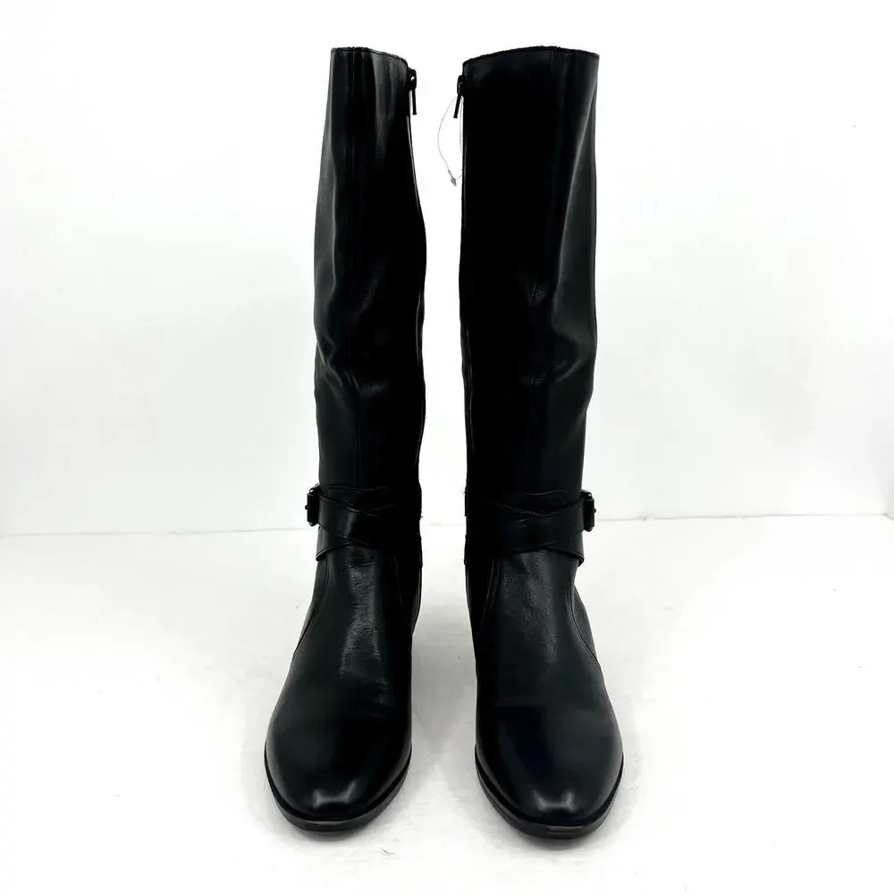 Naturalizer Womens Rena Knee High Boots 8.5M WIDE CALF Black Leather NWOB